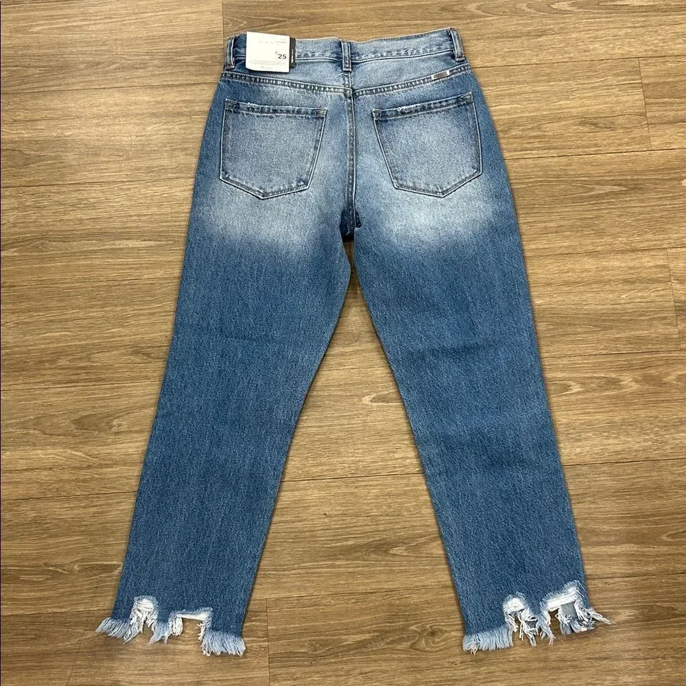 NEW KanCan High Rise Mom Fit Shark Bite Jean Capris